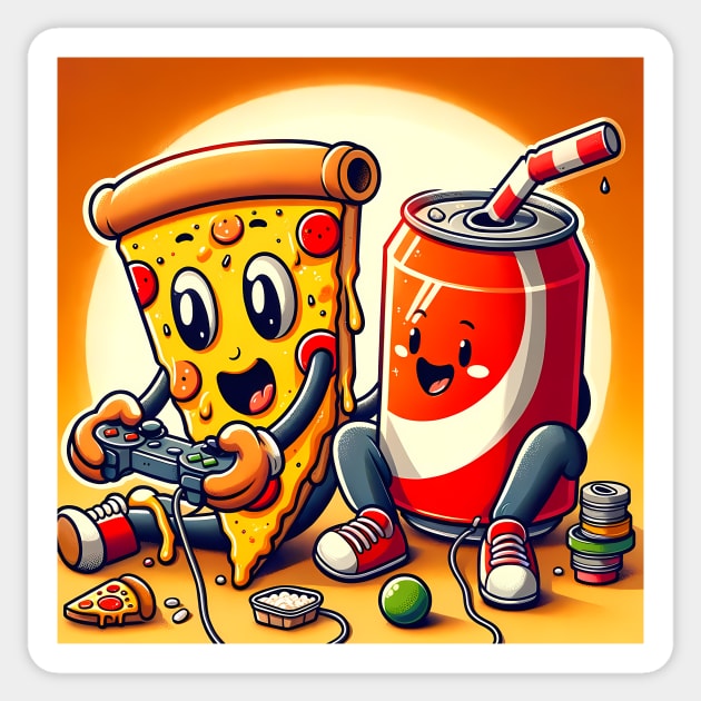 Funny Pizza and Soda playing Games Sticker by logiamerch